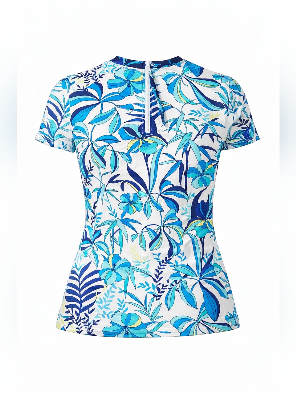 Tommy Bahama Tropical Swirl Rash Guard Top Women’s L Blue Blue White Swim - Picture 2 of 7